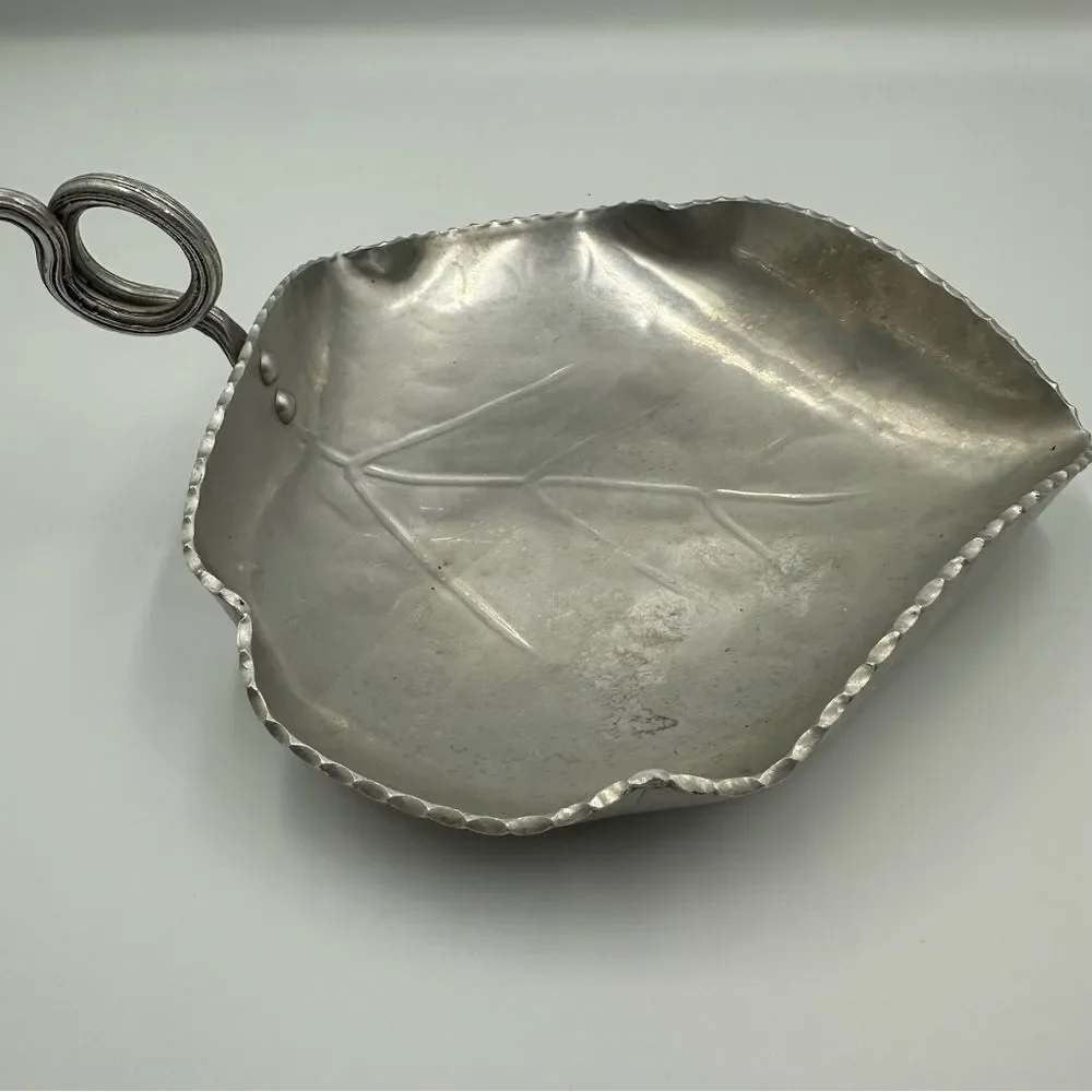 Vintage Buenilum Aluminum Leaf Dish with Handle Handwrought Mid-Century Modern